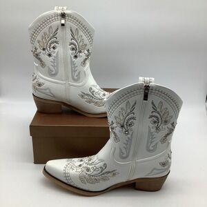 Krypthixor Embroidered Rhinestone Ankle Cowboy Boots Western Womens Size 8.5 New